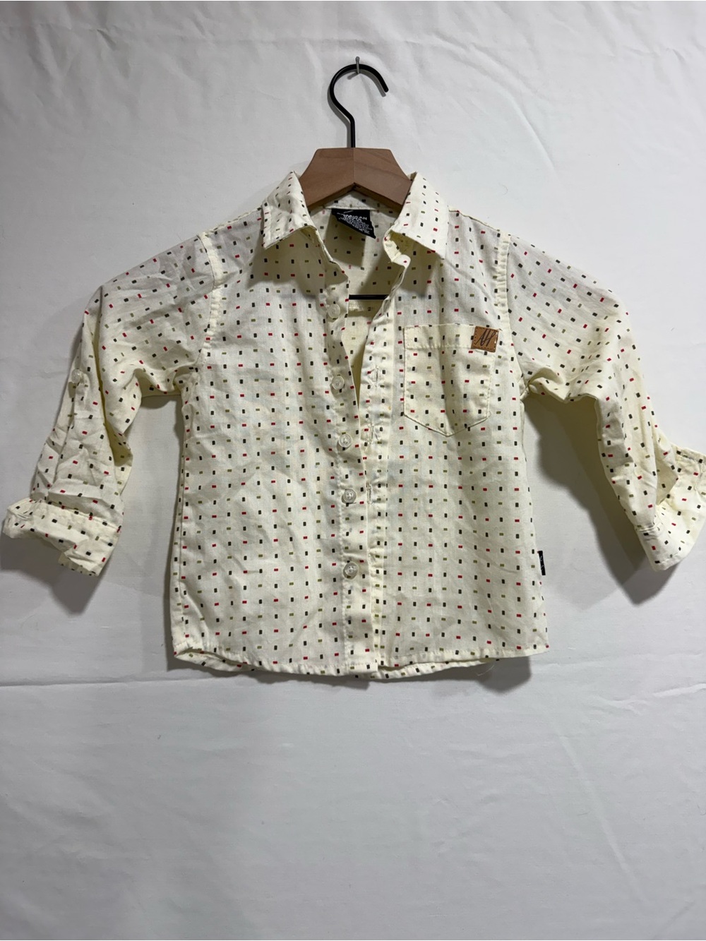 American Hawk Boys 3T Cream Geometric Print Button Down Shirt